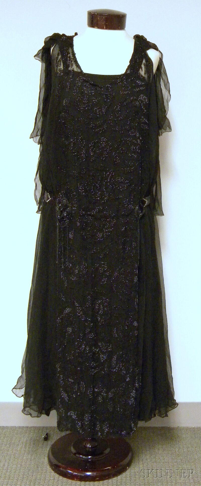 Appraisal: Circa s Beaded Black Silk Dress some shattering and tearing