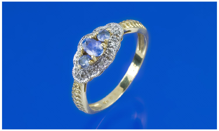 Appraisal: ct Gold Diamond Cluster Ring Set With Three Light Blue