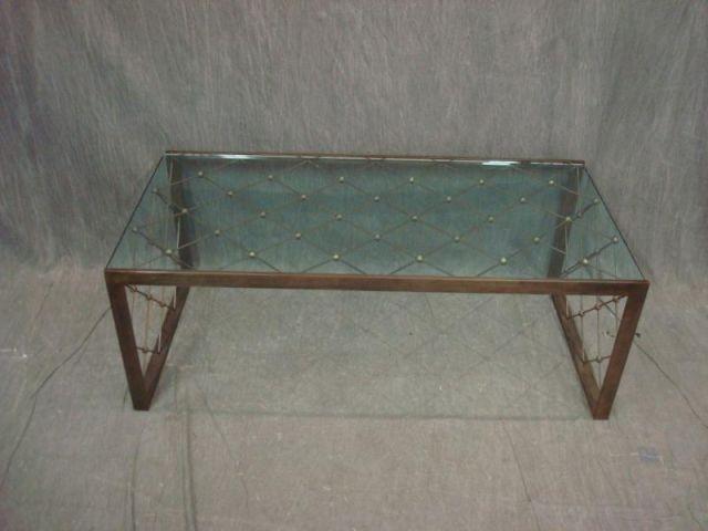 Appraisal: Jean Royere Style Coffee Table Patinated steel brass and glass