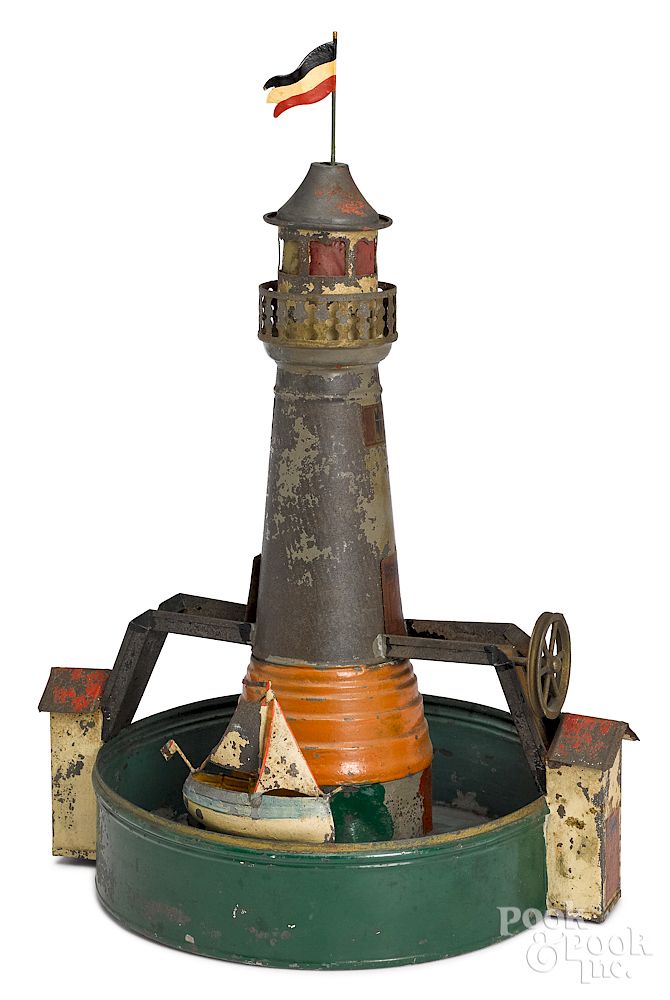 Appraisal: Painted tin lighthouse steam toy accessory Painted tin lighthouse steam