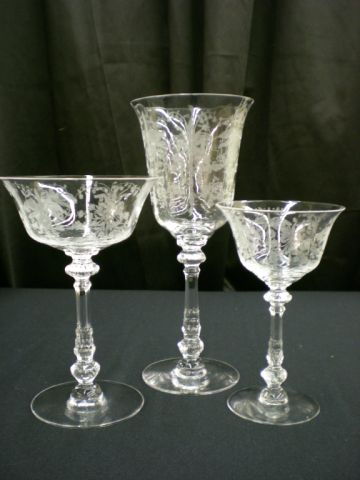 Appraisal: Group of etched crystal stemware bow and floral motif