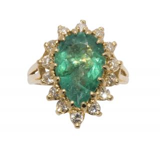 Appraisal: Emerald diamond and k yellow gold ring Emerald diamond and