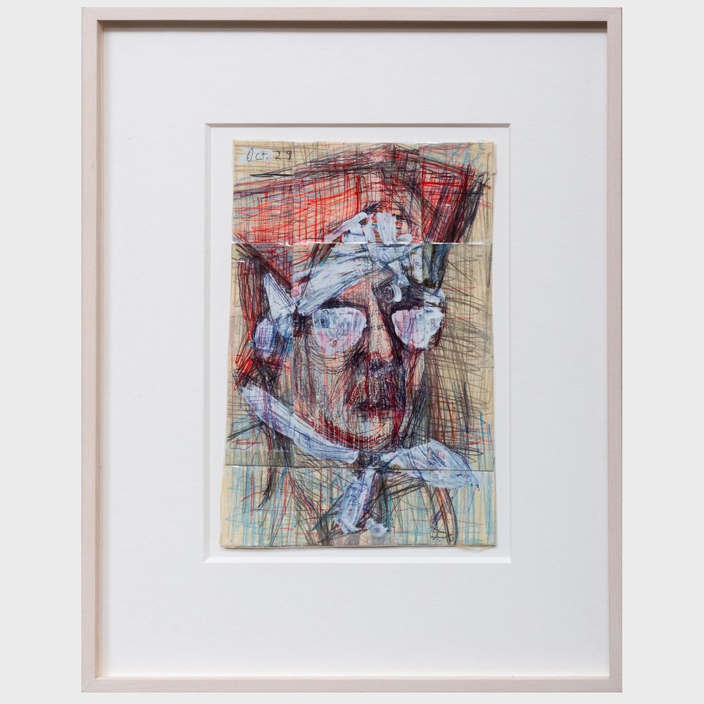 Appraisal: Michael Hurson - Self Portrait Mixed media on paper unsigned