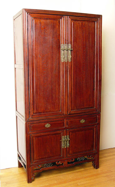 Appraisal: CHINESE CABINET Simple elegance doors drawer cabinet with carved base