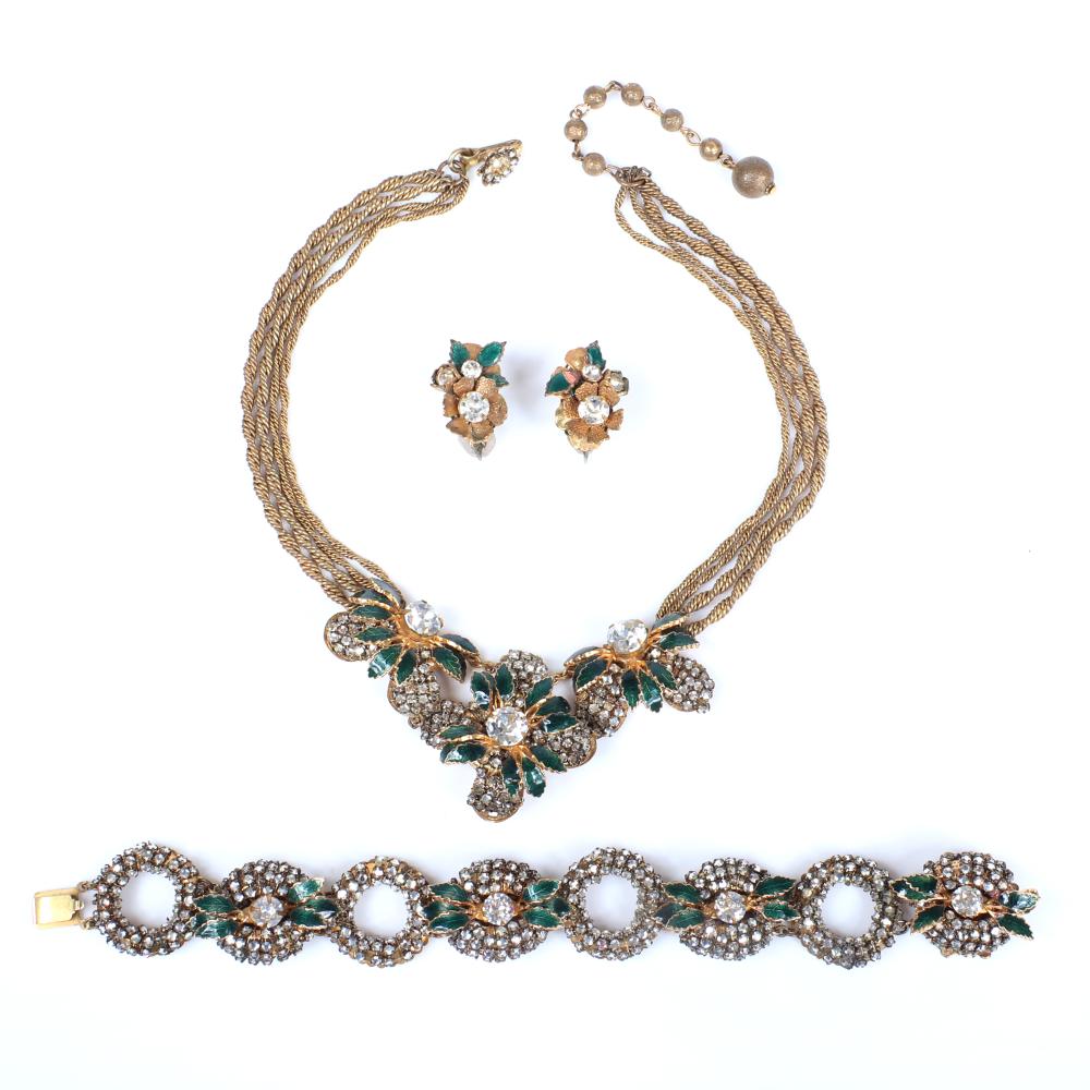 Appraisal: MIRIAM HASKELL PC PARURE SET WITH GREEN ENAMEL LEAVES AND