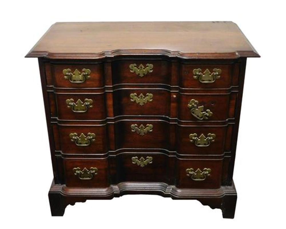 Appraisal: Chippendale style block front chest th C mahogany shaped and