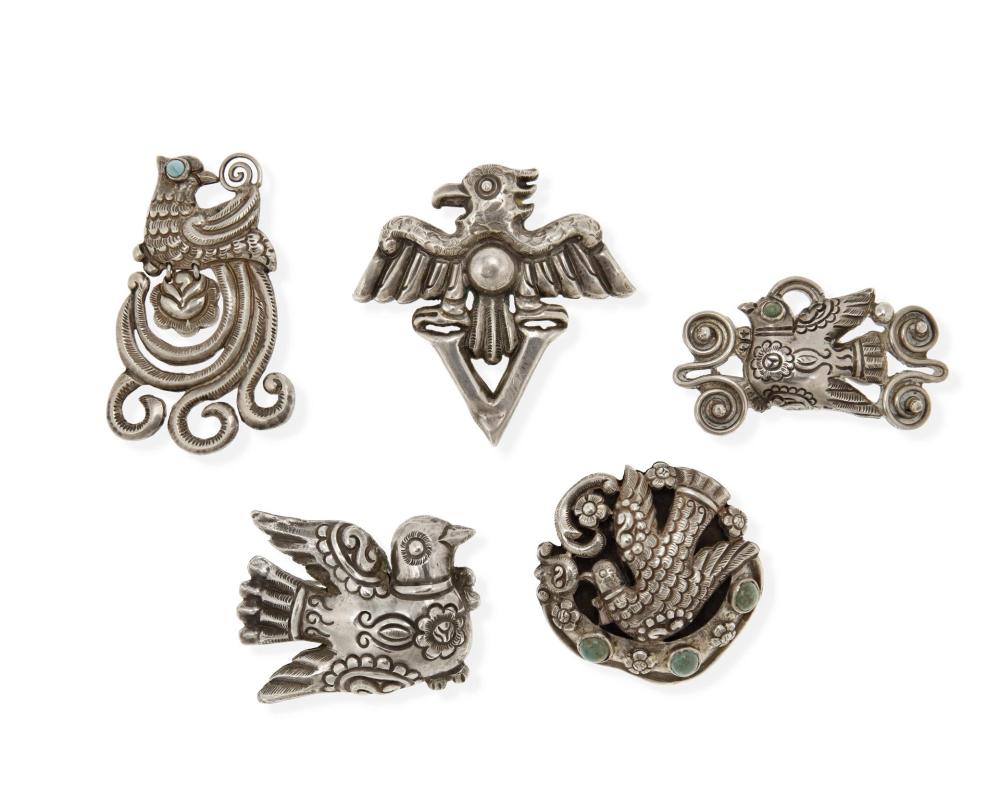 Appraisal: A group of Matl silver and hardstone brooches by Matilde