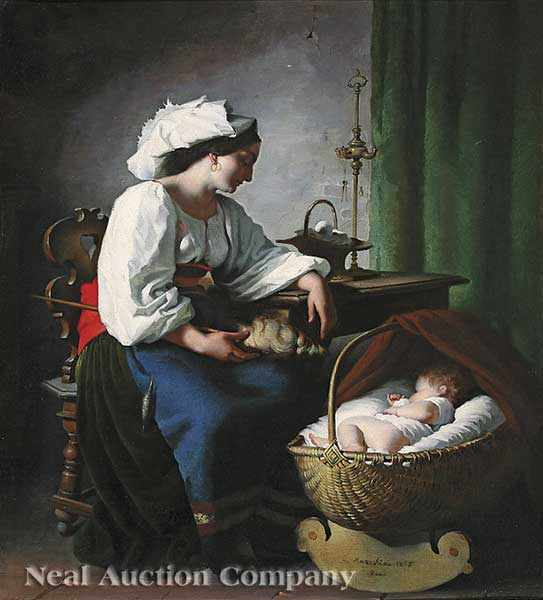 Appraisal: Giuseppe Mazzolini Italian - Mother Watching Over Her Sleeping Infant