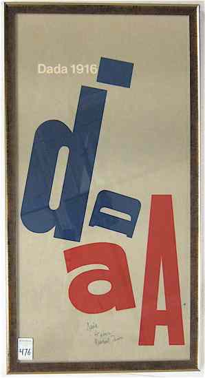 Appraisal: DADA SILKSCREEN POSTER autographed by Marcel Janco Romania Israel -