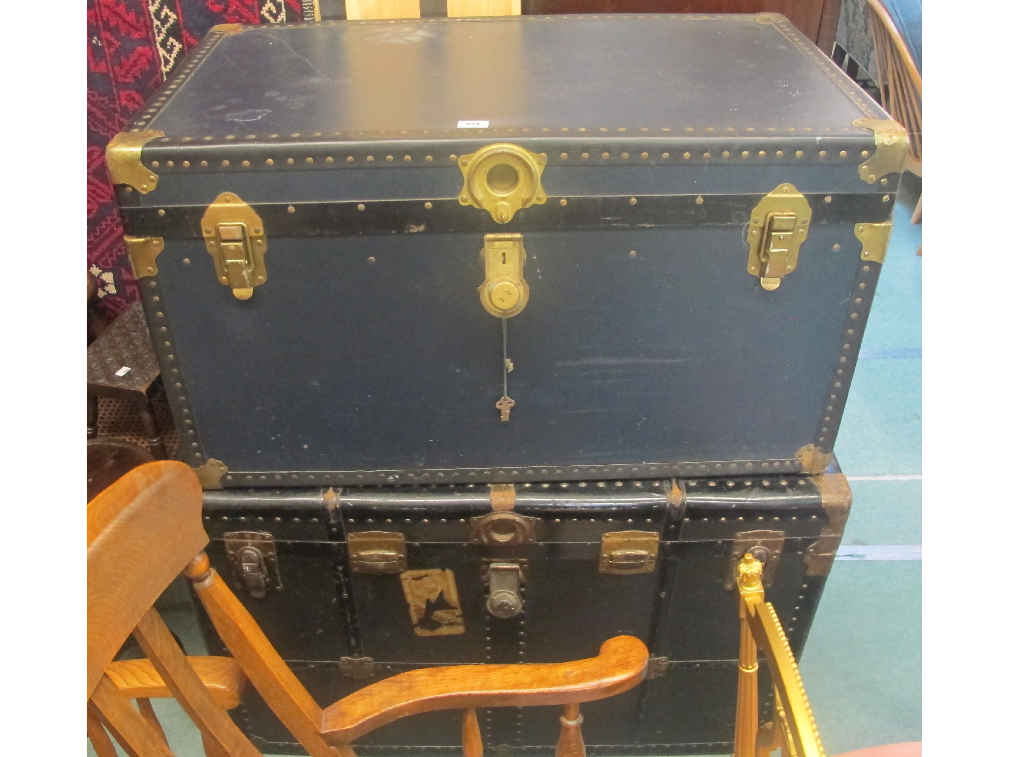 Appraisal: Two brass bound travel trunks