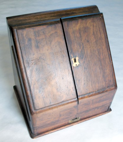 Appraisal: TH CENTURY ENGLISH OAK LETTER BOX The doors open to