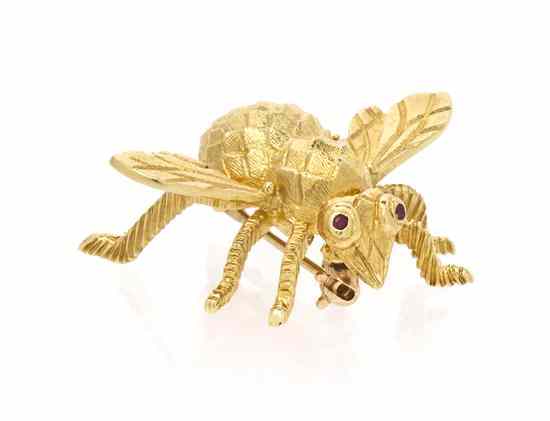 Appraisal: An Karat Yellow Gold and Ruby Bumble Bee Brooch Herbert