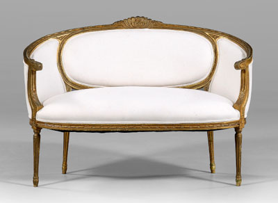 Appraisal: Louis XVI style settee carved gilt and gold-painted frame white-upholstered