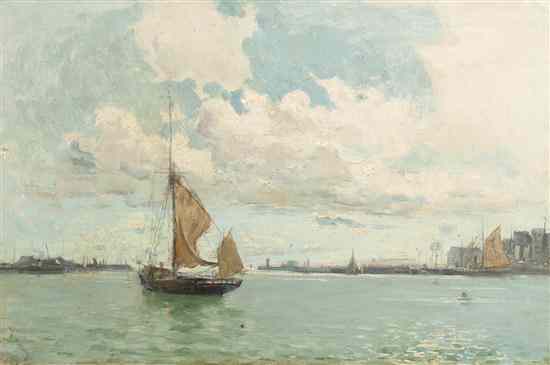 Appraisal: Frank Boggs American - In the Harbor oil on canvas