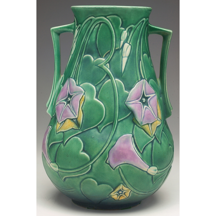 Appraisal: Roseville Morning Glory vase large double handled shape in green