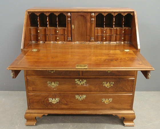 Appraisal: - Pennsylvania Chippendale walnut slant-lid desk c with a serpentine