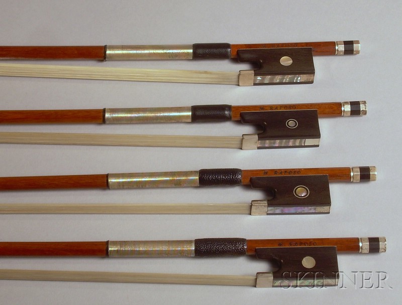 Appraisal: Four Silver Mounted Violin Bows each stamped M RAPOSO Excellent