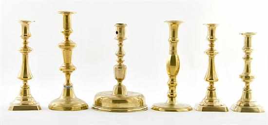 Appraisal: English brass candlesticks th th century pair with baluster-shaped stem