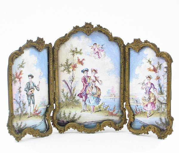 Appraisal: A Viennese enamel and gilt bronze miniature three fold screen