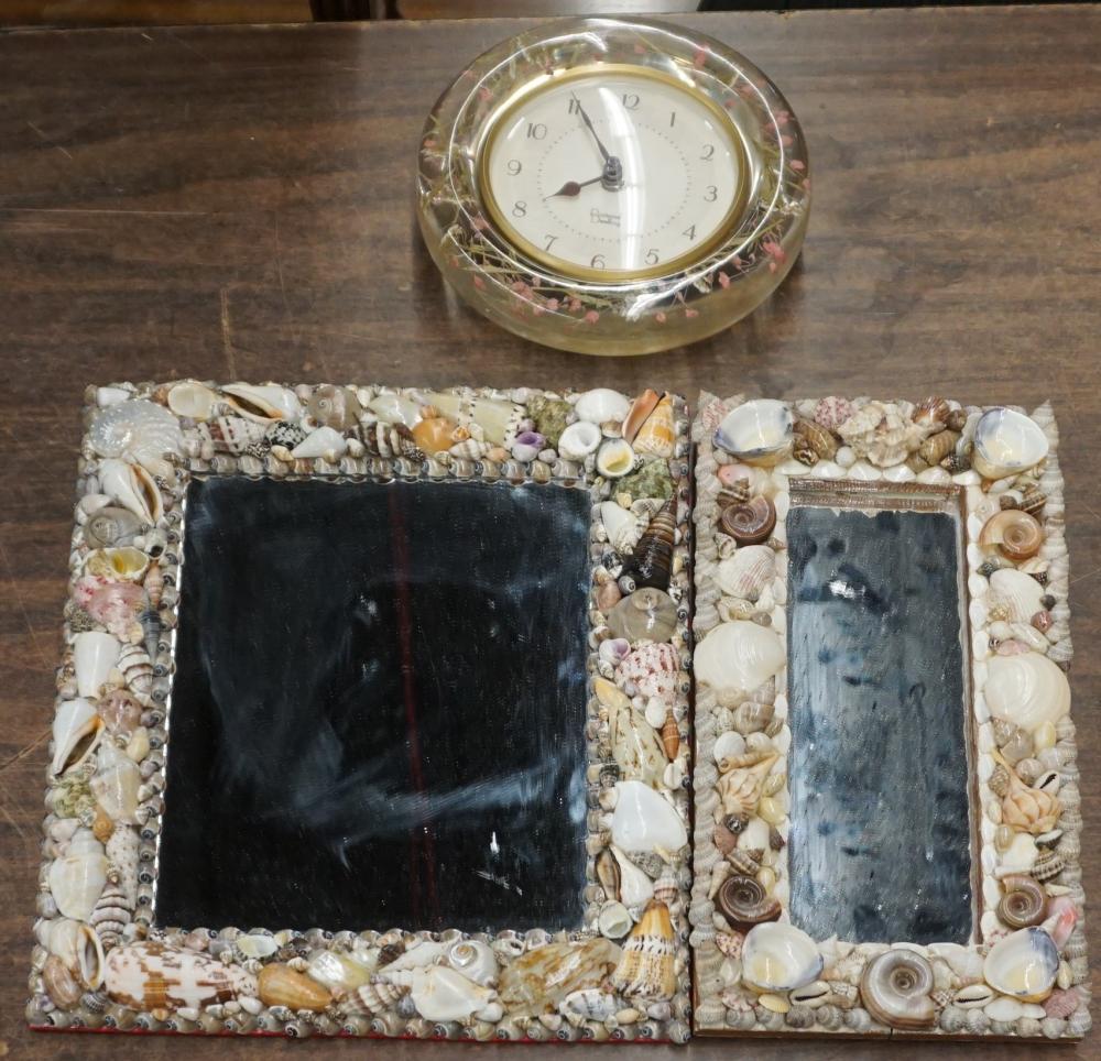 Appraisal: Two Shell Frame Mirrors and a Clock