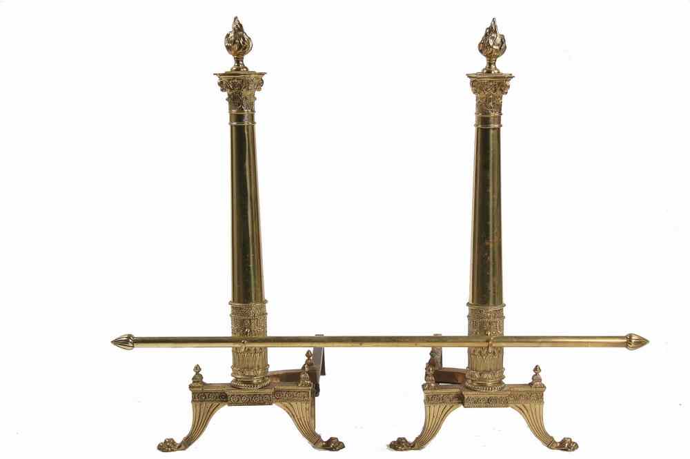 Appraisal: PAIR BRASS ANDIRONS - Pair of Large Classical Brass Andirons