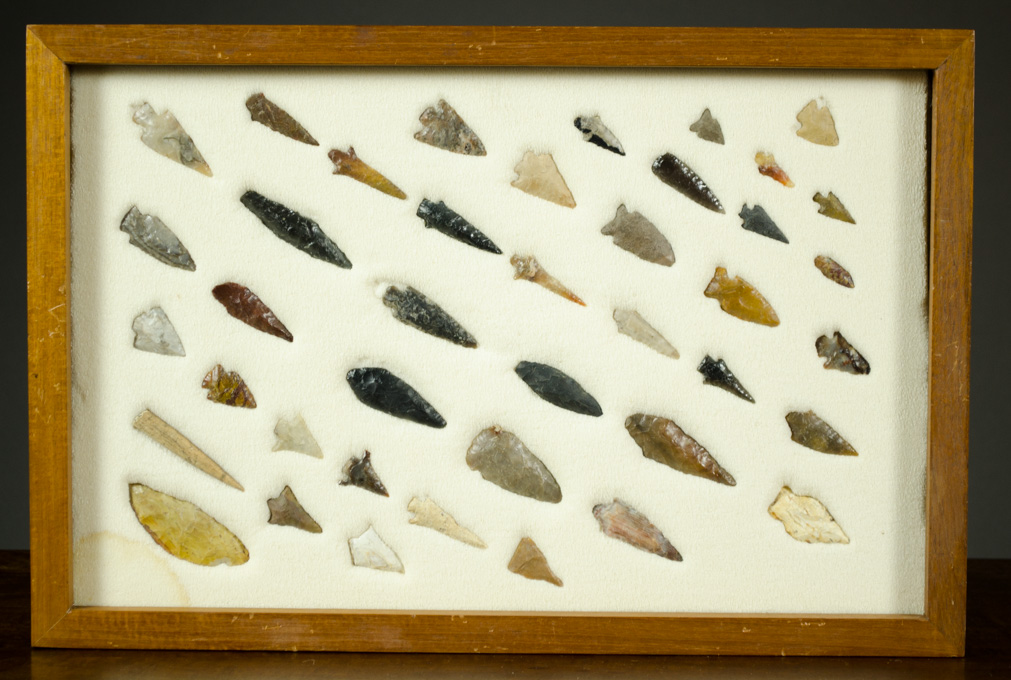 Appraisal: FRAME OF NORTHWEST NATIVE AMERICAN ARROW POINTS hand knapped from