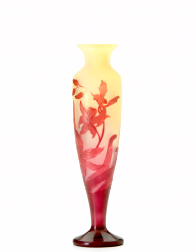 Appraisal: EMILE GALLE Solifleur cameo bud vase decorated with red orchids