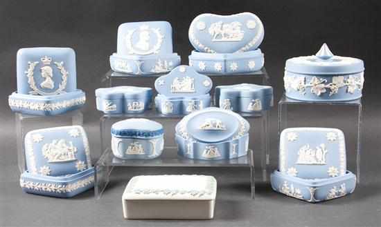 Appraisal: Eleven assorted Wedgwood blue and white jasperware trinket boxes and