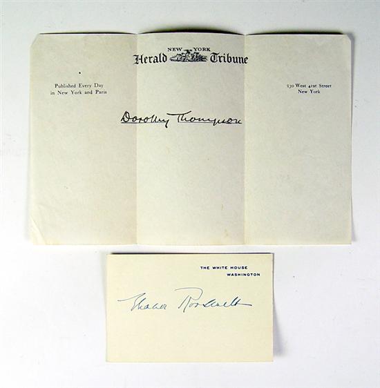 Appraisal: Autographs - Eleanor Roosevelt Dorothy Thompson Eleanor Roosevelt was recognized