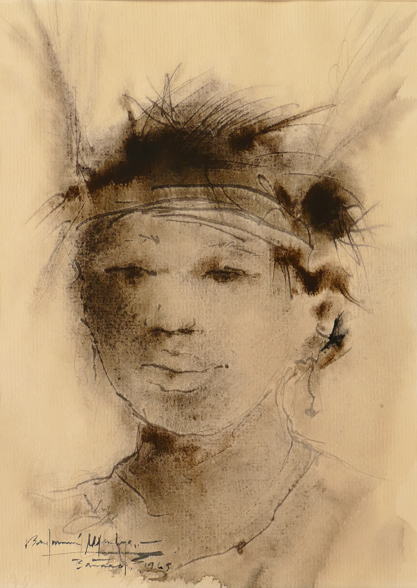 Appraisal: Benjamin Mendoza b Bolivia Indigenous Portrait Watercolor Image x ''