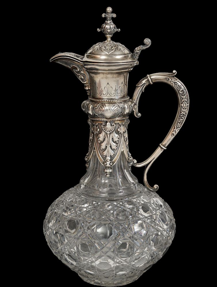 Appraisal: French Russian Silver Mounted Crystal Claret Jug French Russian silver