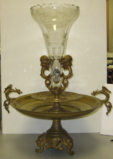 Appraisal: GILT BRASS AND GLASS CENTERPIECE EPERGNE Two mounted atop graduating