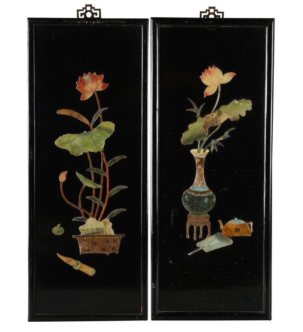 Appraisal: PAIR OF CHINESE STONE- INLAID PLAQUESmodern Provenance Estate from The