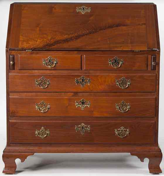 Appraisal: Southern Chippendale Slant Front Desklate th century walnut yellow pine