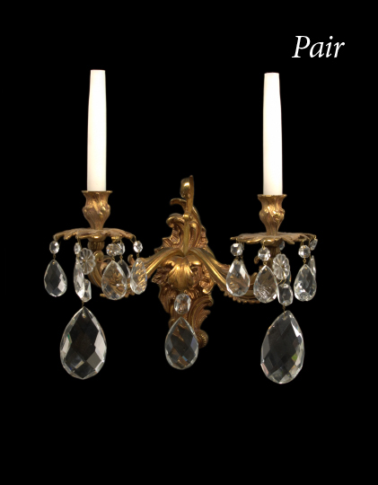 Appraisal: Large Pair of French Gilt-Bronze and Cut Glass Two-Light Appliques