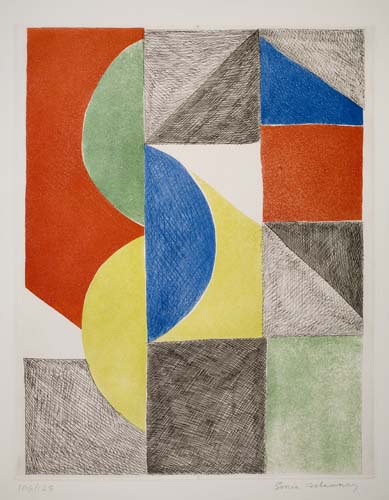 Appraisal: SONIA DELAUNAY Abstract Composition with Triangles Rectangles and Semi-circles Color