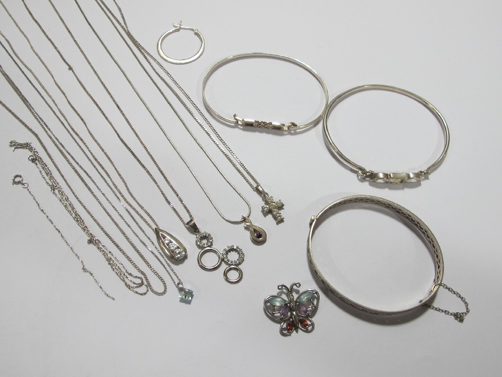 Appraisal: Lot of silver pieces to include bangles stone set pendants