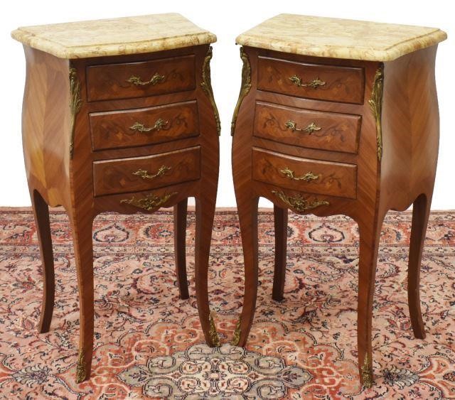 Appraisal: pair French Louis XV style marble-top mahogany nightstands th c