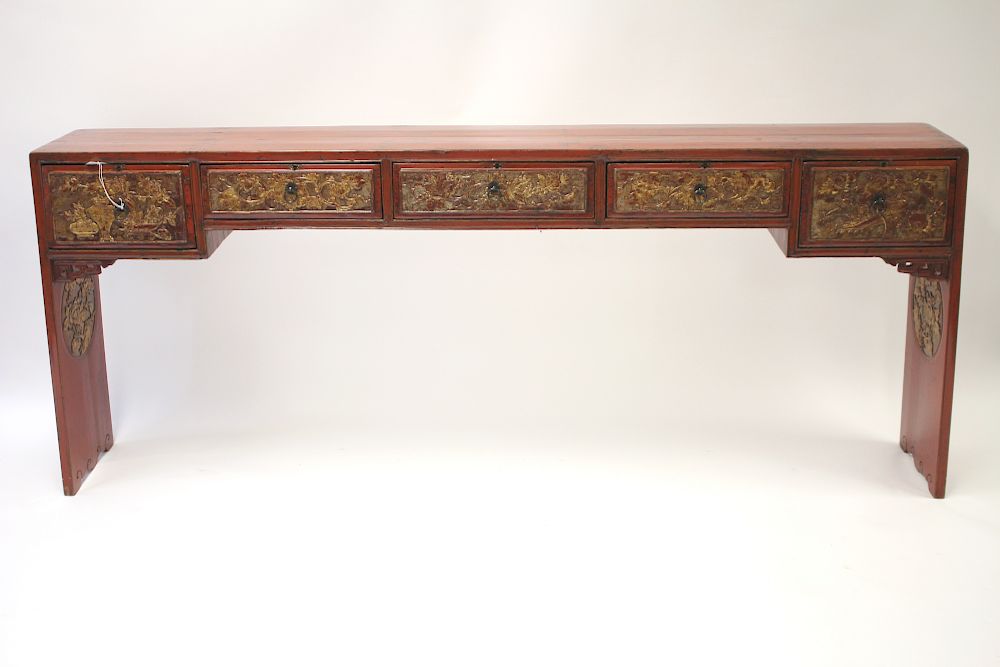 Appraisal: Chinese Parcel-Gilt Lacquer Console H x W x D Litchfield