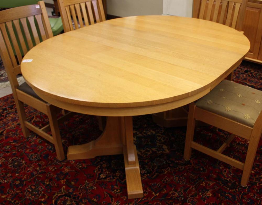 Appraisal: STICKLEY ROUND OAK DINING TABLE WITH TWO LEAVES Mission Collection