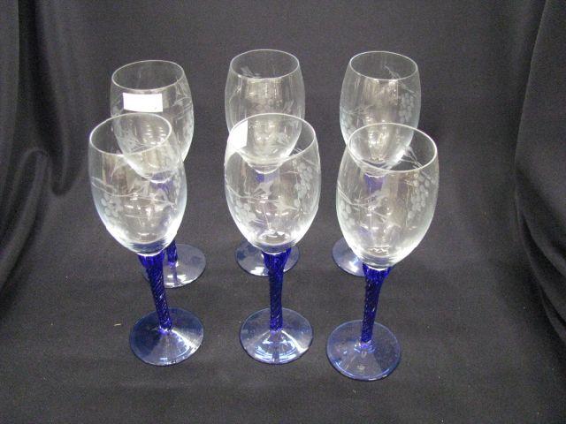 Appraisal: Set of Etched Crystal Wines cobalt blue bases