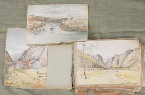 Appraisal: Large portfolio of watercolor and gouache landscapes most dated late