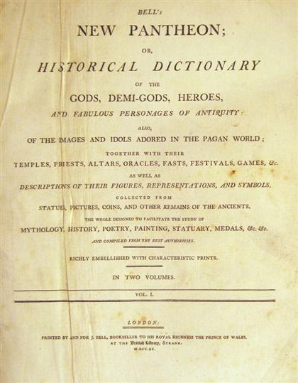 Appraisal: vol Bell J ohn Bell's New Pantheon or Historical Dictionary