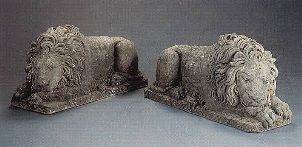 Appraisal: A pair of Venetian style Vicenza stone lions th century