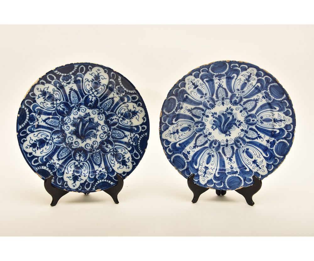 Appraisal: Two Large Delft Chargers Two large deep Delft chargers th