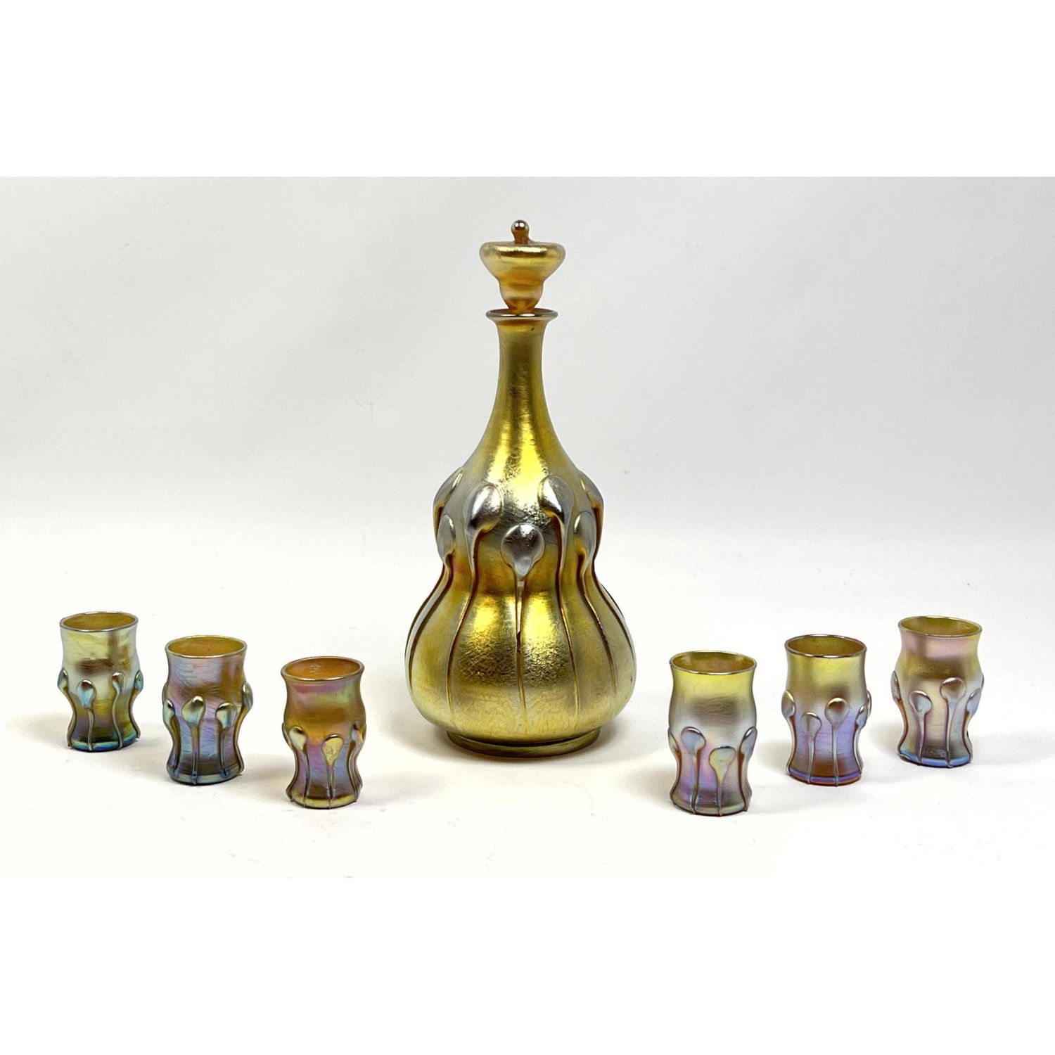 Appraisal: L C TIFFANY Favrile Art Glass Drink Set Stoppered Decanter