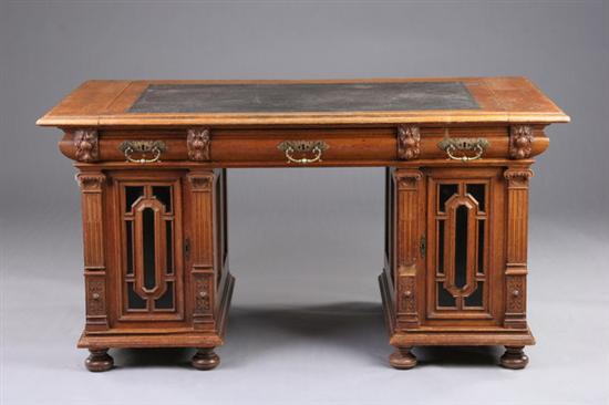 Appraisal: RENAISSANCE REVIVAL DOUBLE-PEDESTAL DESK th century oak probably Flemish Projecting