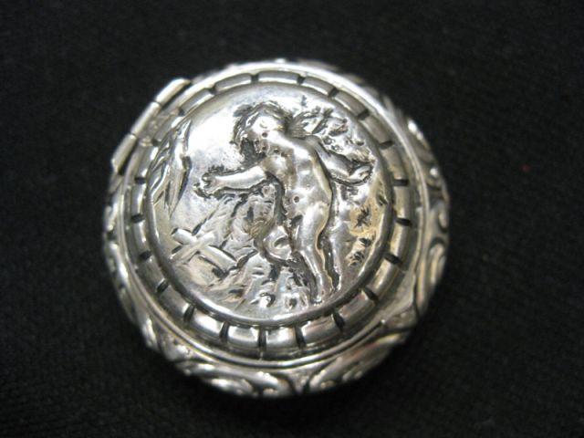 Appraisal: Victorian Sterling Silver Patch Box child and bird on hinged