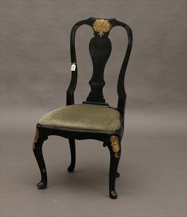 Appraisal: Queen Anne-Style Black Painted and Parcel Gilt Side ChairProvenance Salander-O'Reilly