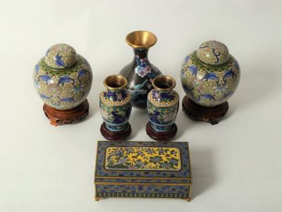 Appraisal: A small group of cloisonn items including a cigarette box